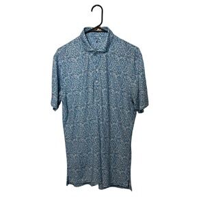 Johnnie O Polo Shirt Mens Small Blue Floral Top Shelf Golf Performance UPF 50